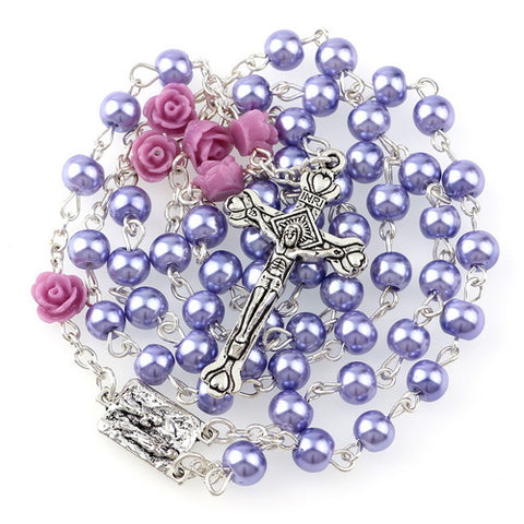 Rosary Pearl Bead with Rose Flower and Lourdes