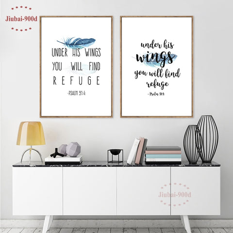 Psalm 91:4 Canvas Art Print Poster Wall Picture (No Frame)
