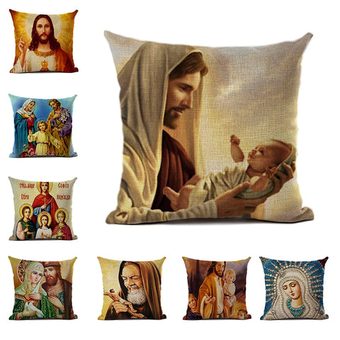 Catholic Faith Cushion Cover (Linen or Peach Material)