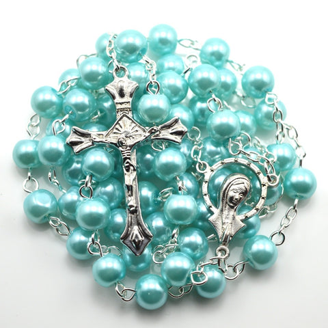 Colorful Glass Bead Rosary Necklace