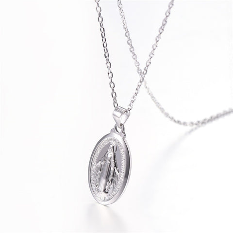 Miraculous Medal Sterling Silver Oval Necklace