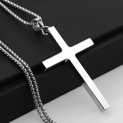 Large Cross Stainless Steel Pendant Necklace