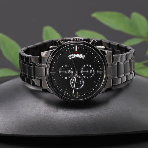 Elegant Engraved Design Personalized Black Chronograph Watch