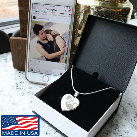 Engraved Picture Photo Heart Necklace
